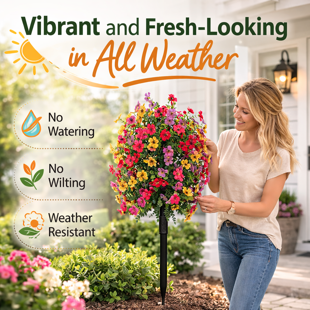 Outdoor Artificial Flowers with UV-Resistant Petals | Ground Stake Garden Decor