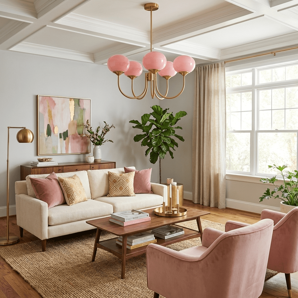 Marshmallow | Modern Glass Bubble Chandelier with Hand-Sprayed Pink Shades