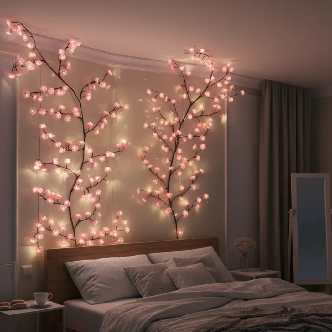 Blossara | USB LED Cherry Blossom Branch Lights with 3 Modes | Bendable Wall Decor