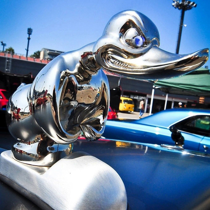 Quackride | Chrome Duck Hood Ornament with Universal Fit - Car Radiator Emblem Accessory
