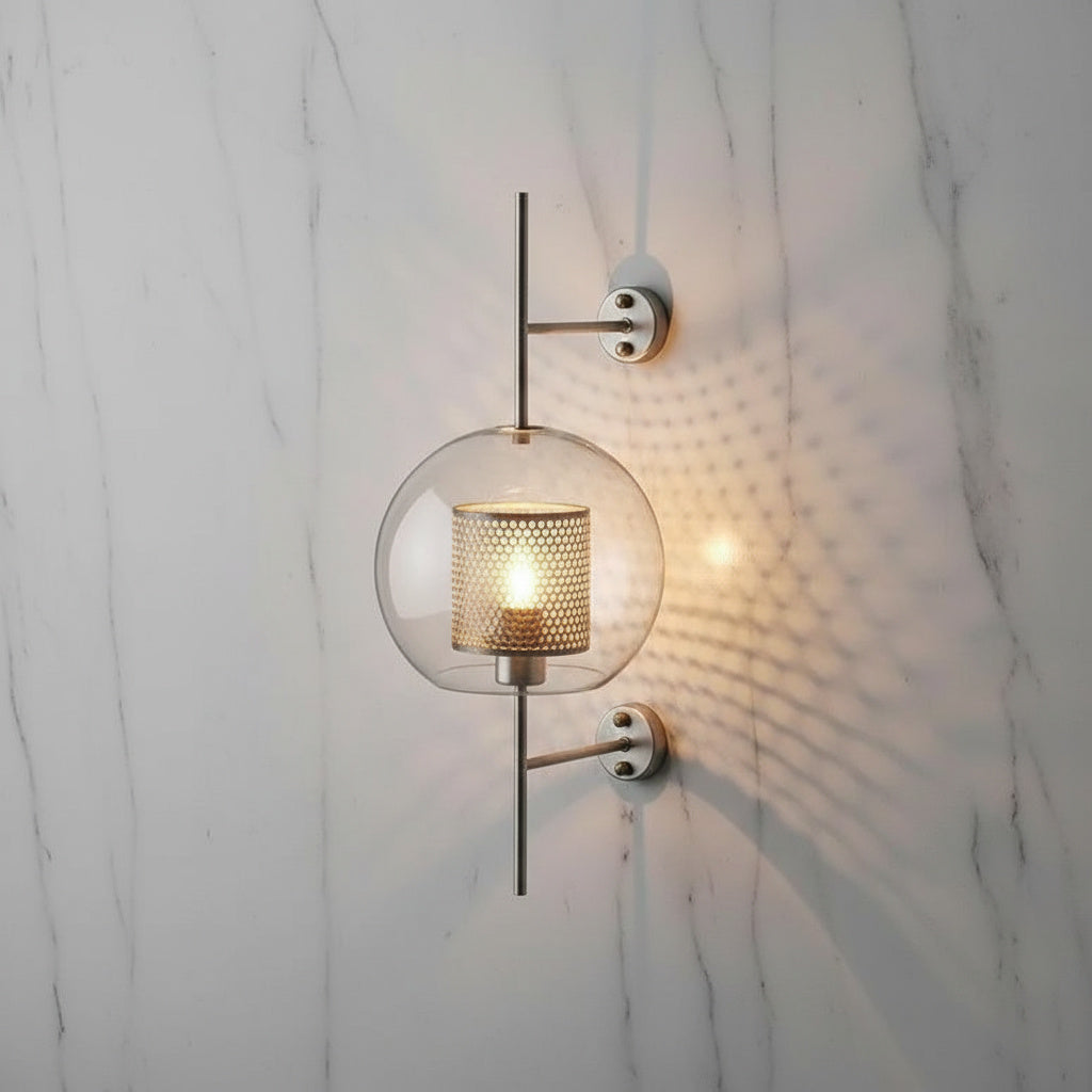 Modern Glass Wall Sconce with Gold or Chrome Finish | Pipe & Ball Design