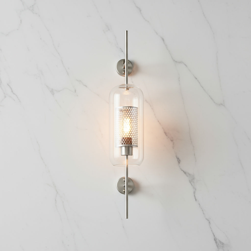 Modern Glass Wall Sconce with Gold or Chrome Finish | Pipe & Ball Design