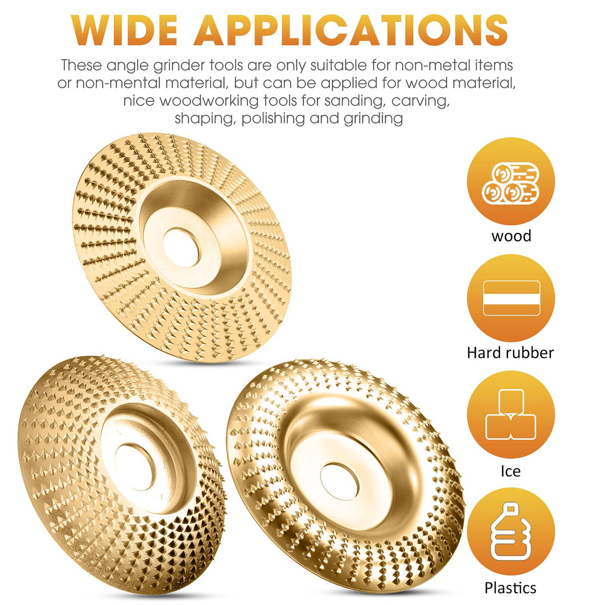 Carvexa | Tungsten Carbide Wood Carving Discs with 3 Shapes | Angle Grinder Kit for Wood