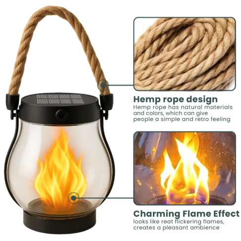 Solar Flame Effect Lantern with Automatic Dusk Activation | Outdoor Garden Light