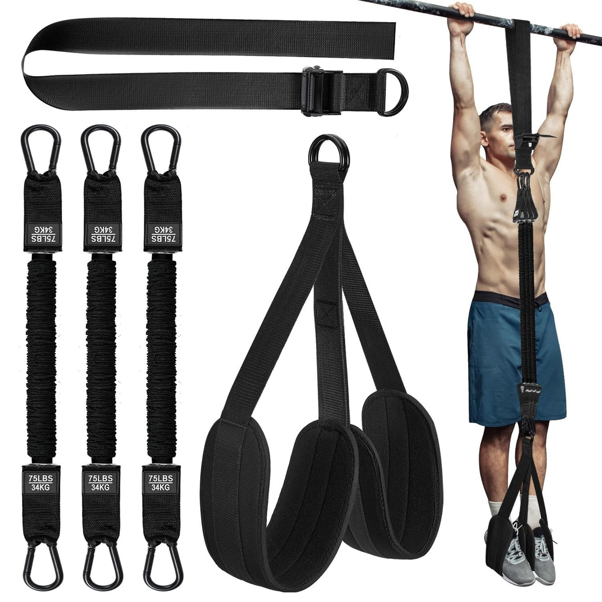 Ascent | Pull-Up Assistance Band with Double Foot Support | Steel Hooks for Pull-Up Bars