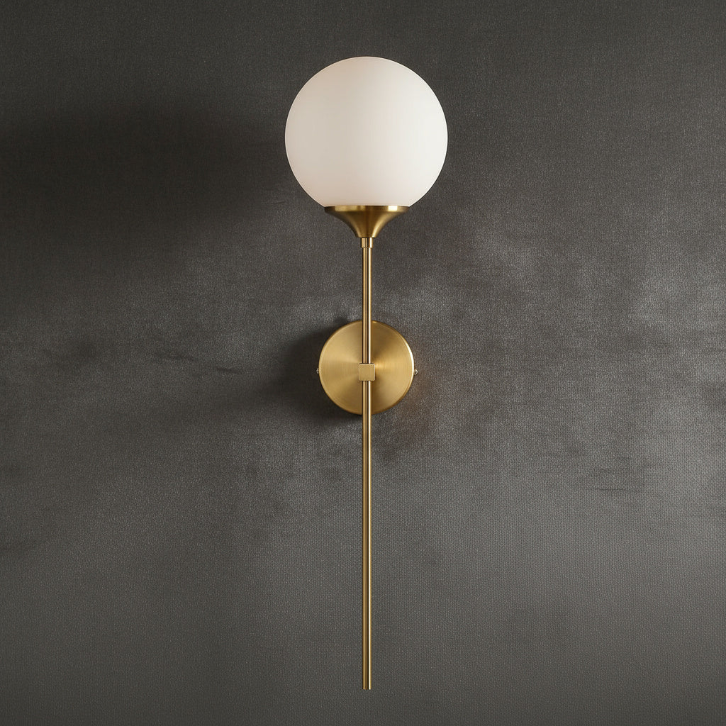 Modern Glass Wall Sconce with Gold Metal Base | Warm Glow Light Fixture