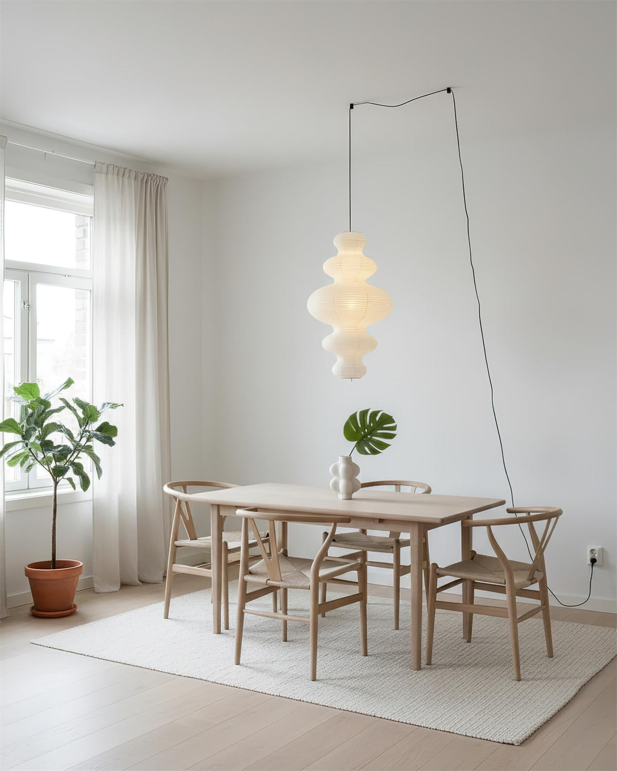 Shiroi | Plug In Pendant Light with Rice Paper Shade | Dimmable Lantern Lamp for Bedroom