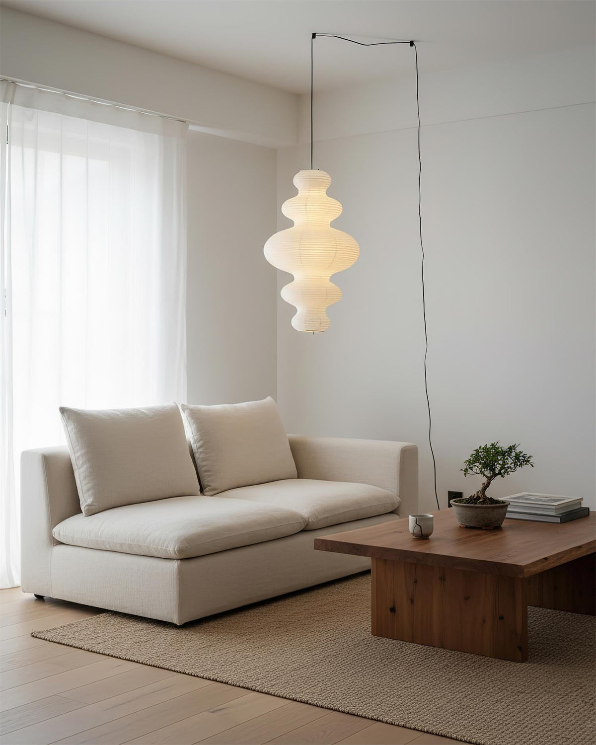 Shiroi | Plug In Pendant Light with Rice Paper Shade | Dimmable Lantern Lamp for Bedroom