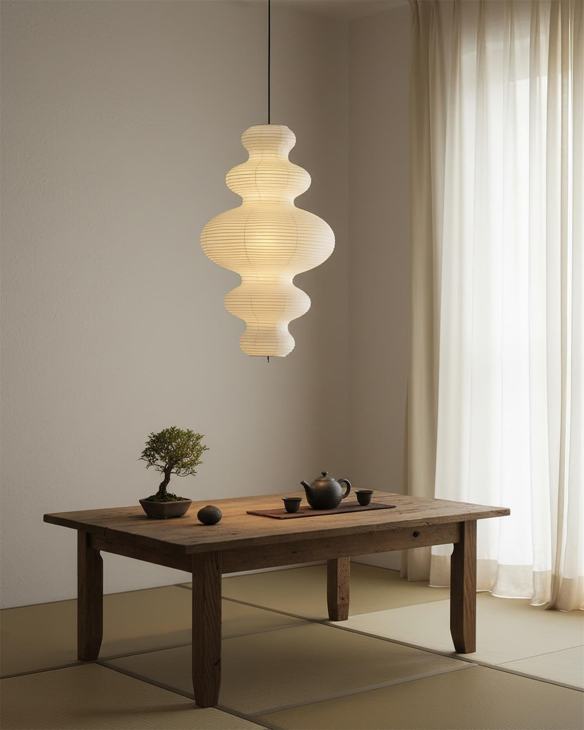 Shiroi | Plug In Pendant Light with Rice Paper Shade | Dimmable Lantern Lamp for Bedroom