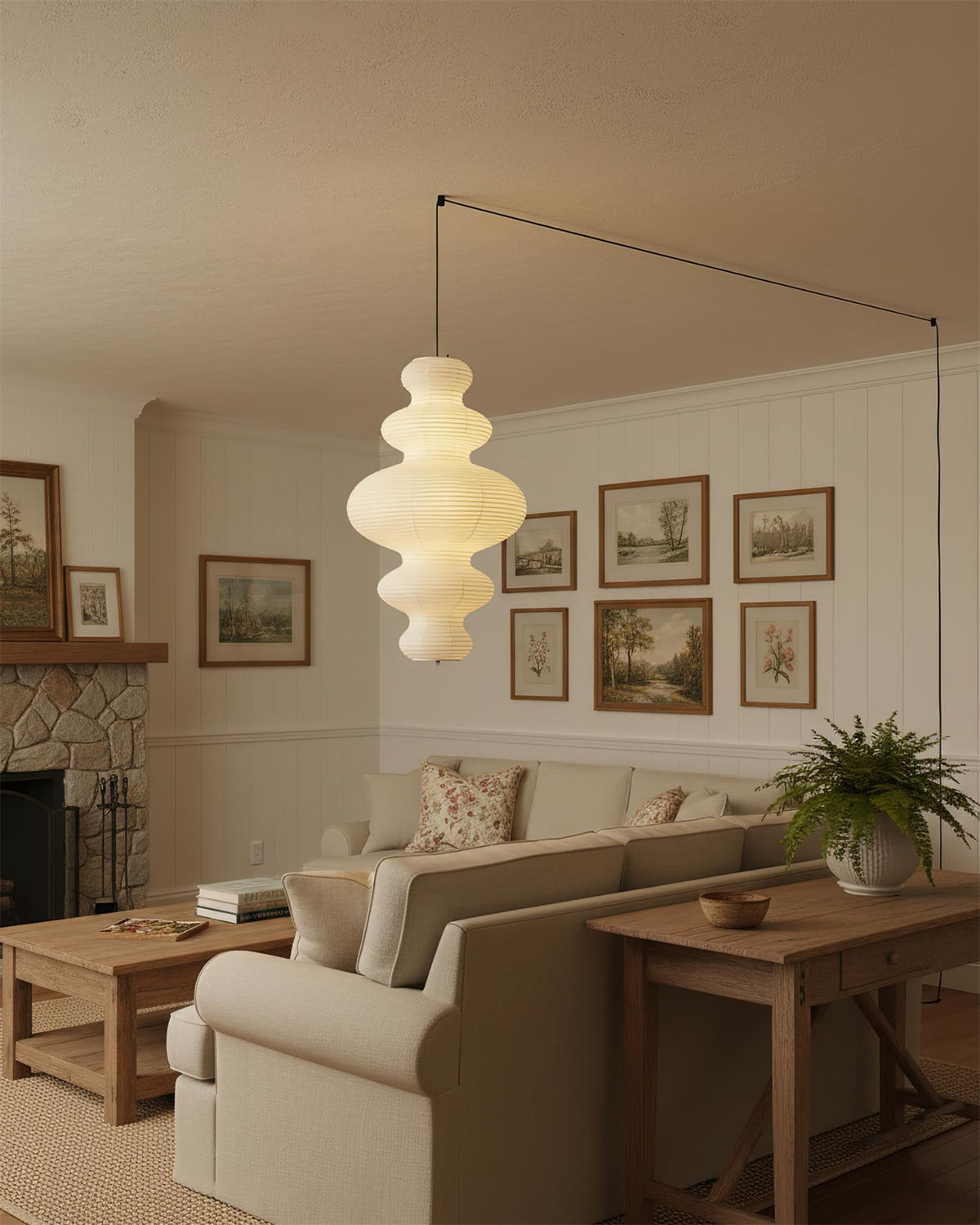 Shiroi | Plug In Pendant Light with Rice Paper Shade | Dimmable Lantern Lamp for Bedroom