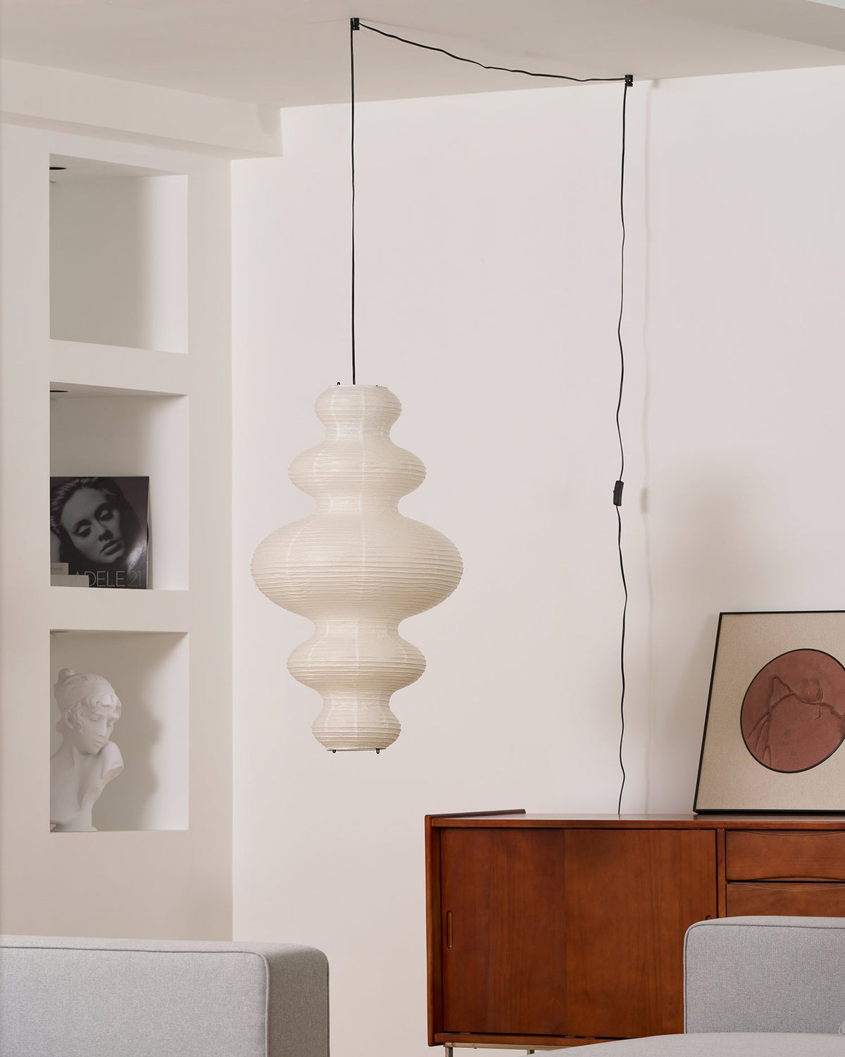 Shiroi | Plug In Pendant Light with Rice Paper Shade | Dimmable Lantern Lamp for Bedroom