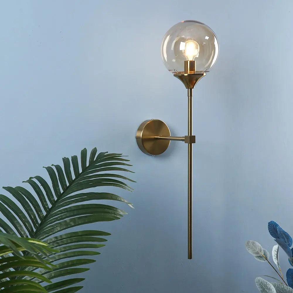 Modern Glass Wall Sconce with Gold Metal Base | Warm Glow Light Fixture