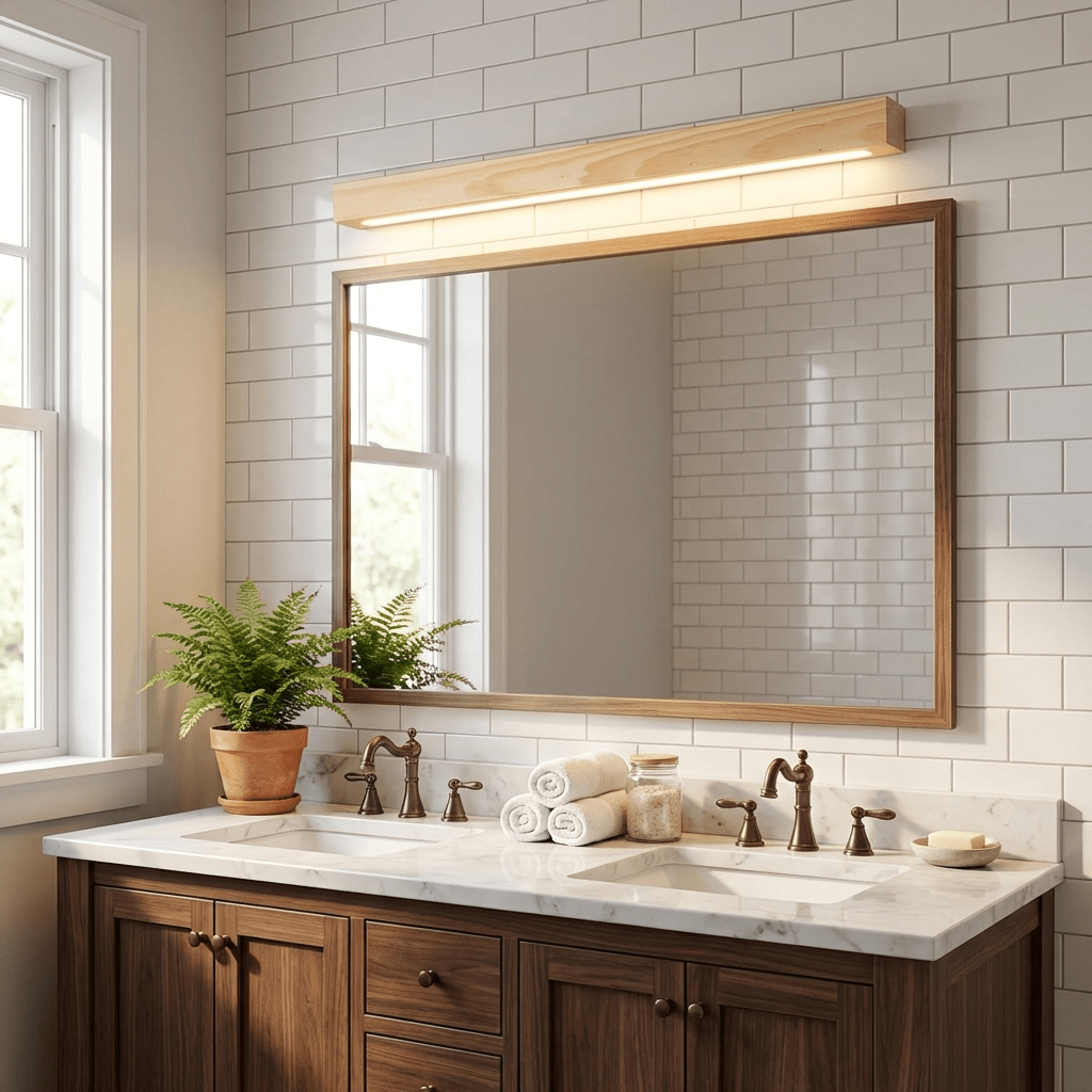 Woodline | Linear Pine Wood Wall Light with Dual Mount Design | LED Sconce for Entryways