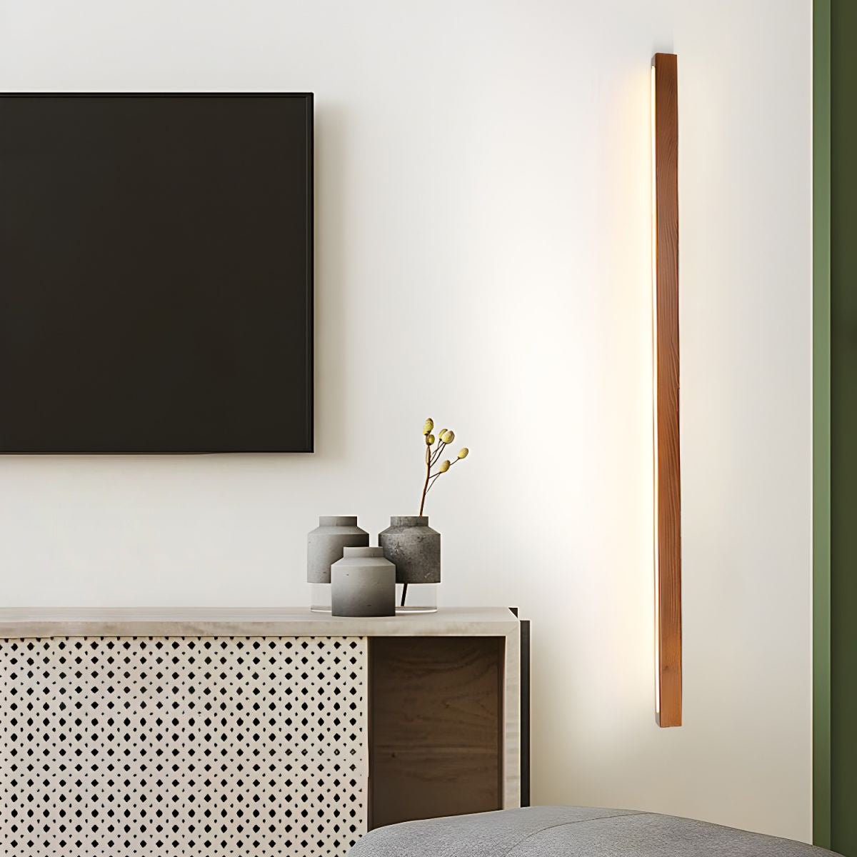 Woodline | Linear Pine Wood Wall Light with Dual Mount Design | LED Sconce for Entryways