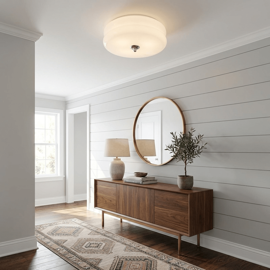 Aurelis | Art Deco Ceiling Light with White Glass Shade | Vintage Gold Lamp for Entryway