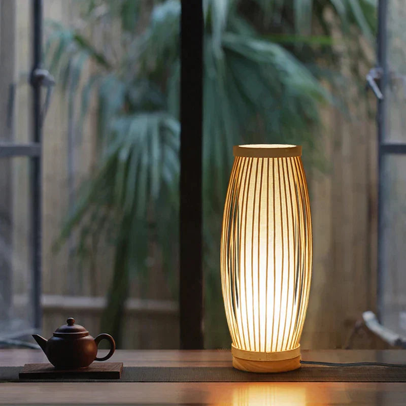 EdoElegance Japanese Style Table Lamp Bamboo Wood E27 Ambient Light