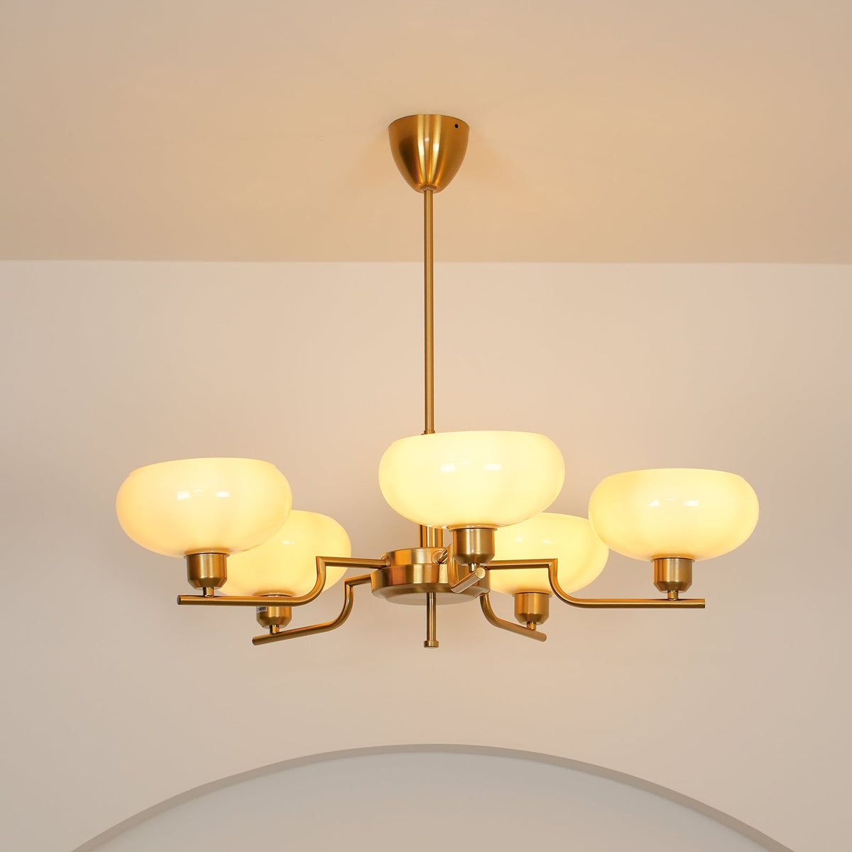 Opalune | Modern Chandelier with Opal Glass Shades | Dimmable Fixture for Dining Room