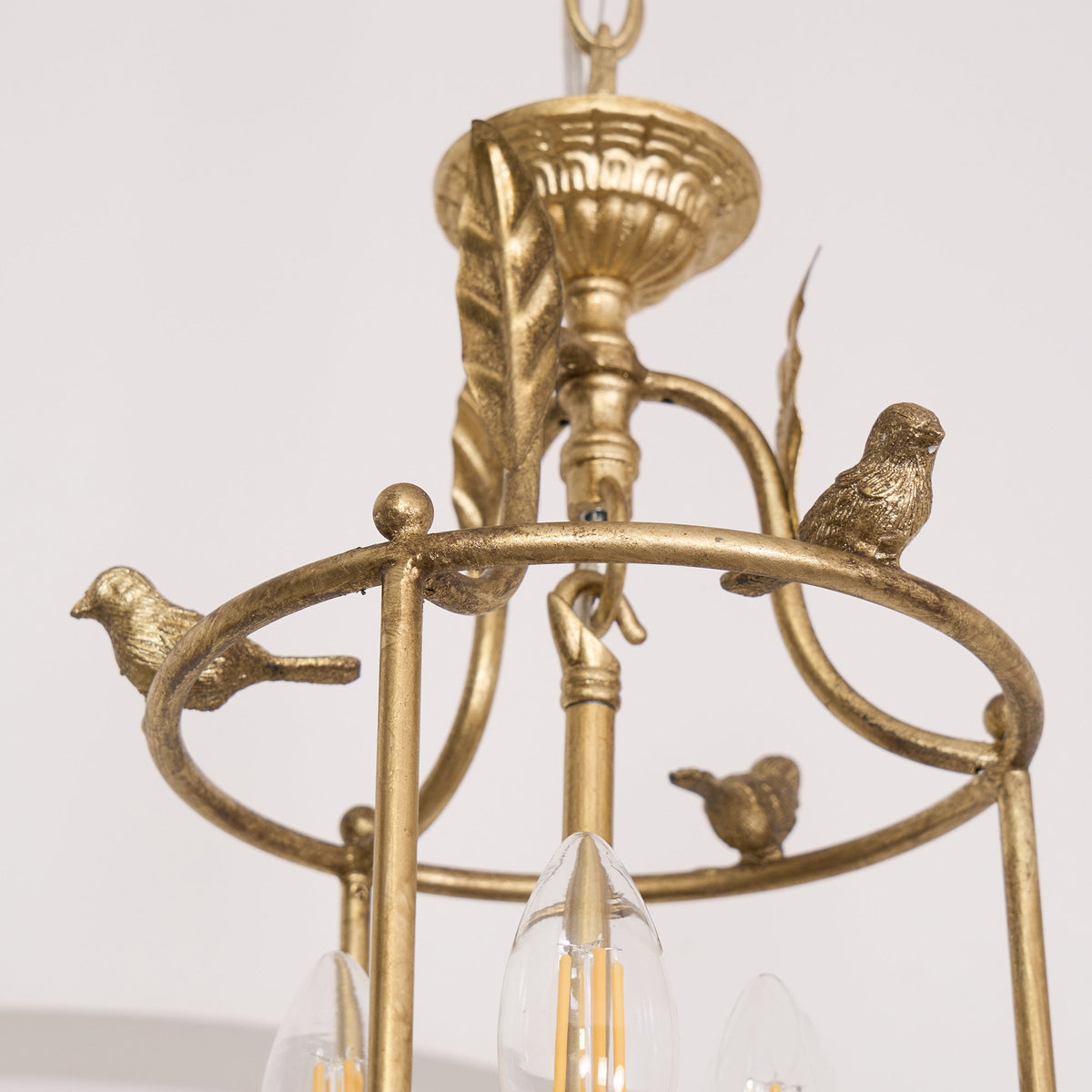 Aviary Series | Iron Lantern Pendant Light with Bird & Leaf Detail for Dining Room