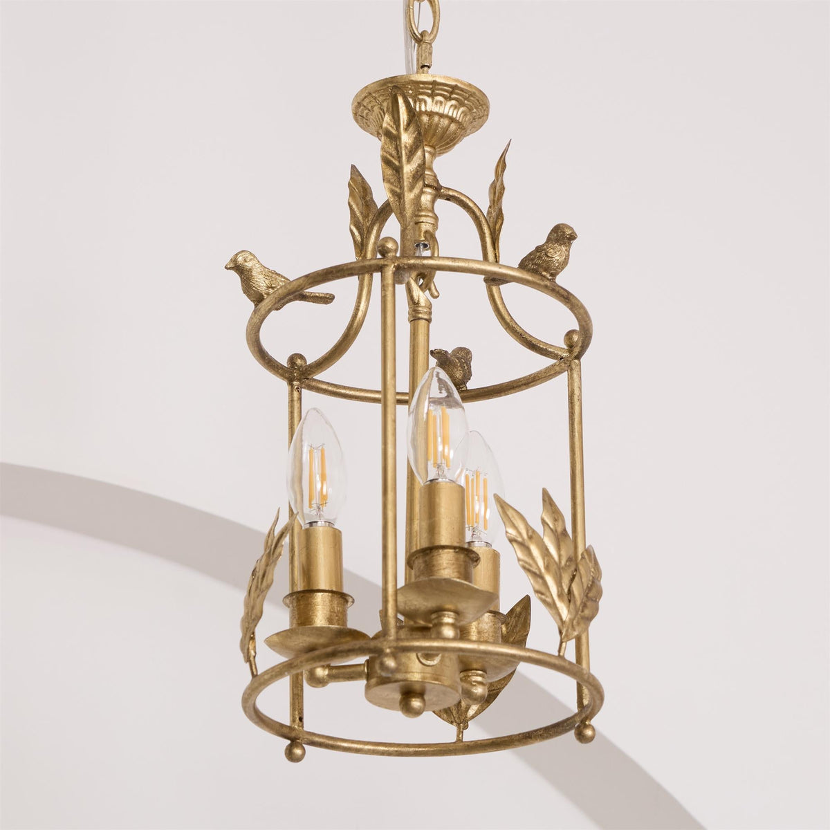 Aviary Series | Iron Lantern Pendant Light with Bird & Leaf Detail for Dining Room