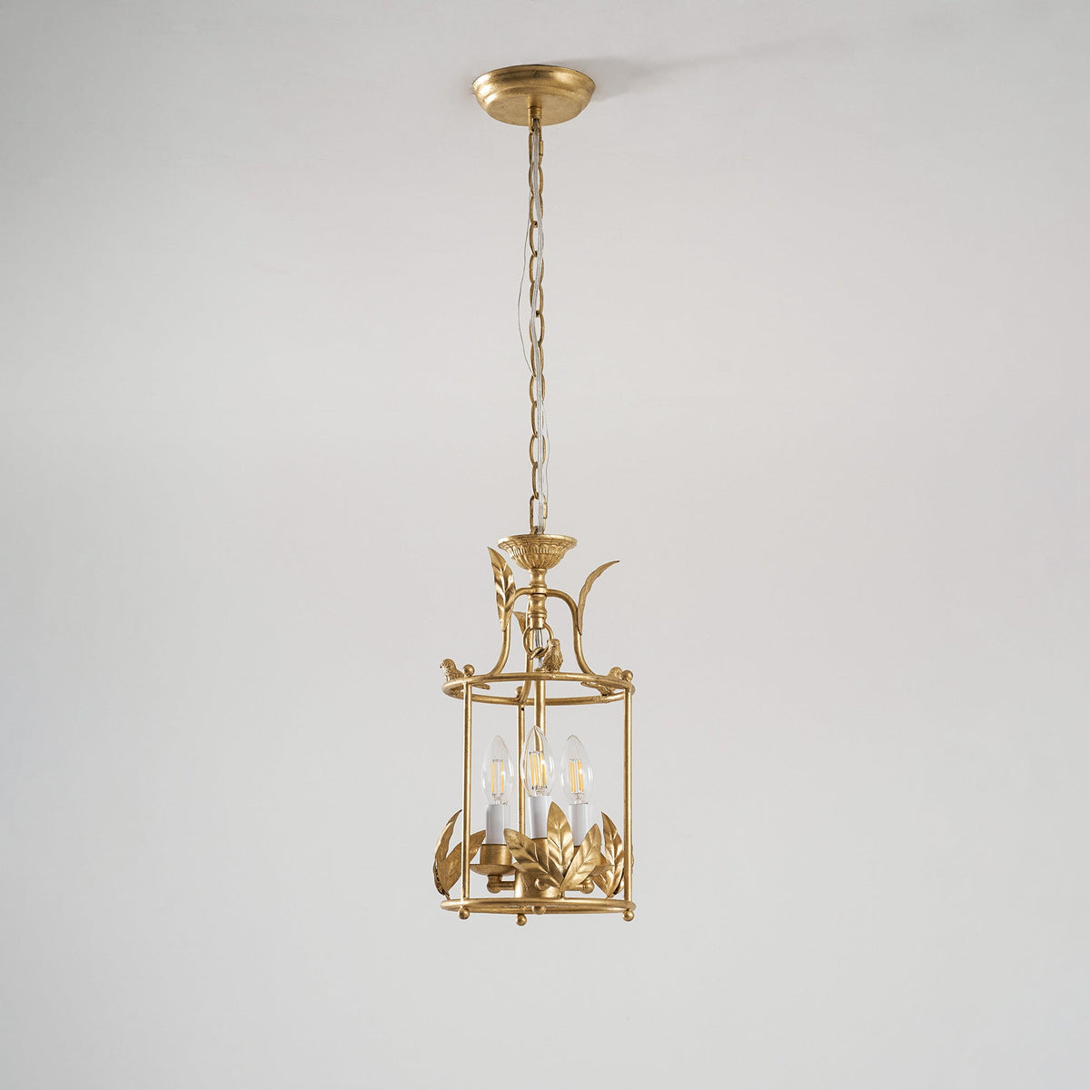 Aviary Series | Iron Lantern Pendant Light with Bird & Leaf Detail for Dining Room