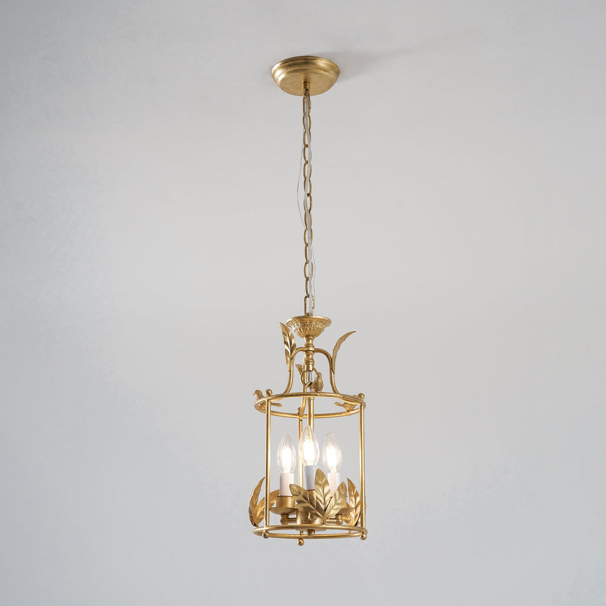 Aviary Series | Iron Lantern Pendant Light with Bird & Leaf Detail for Dining Room