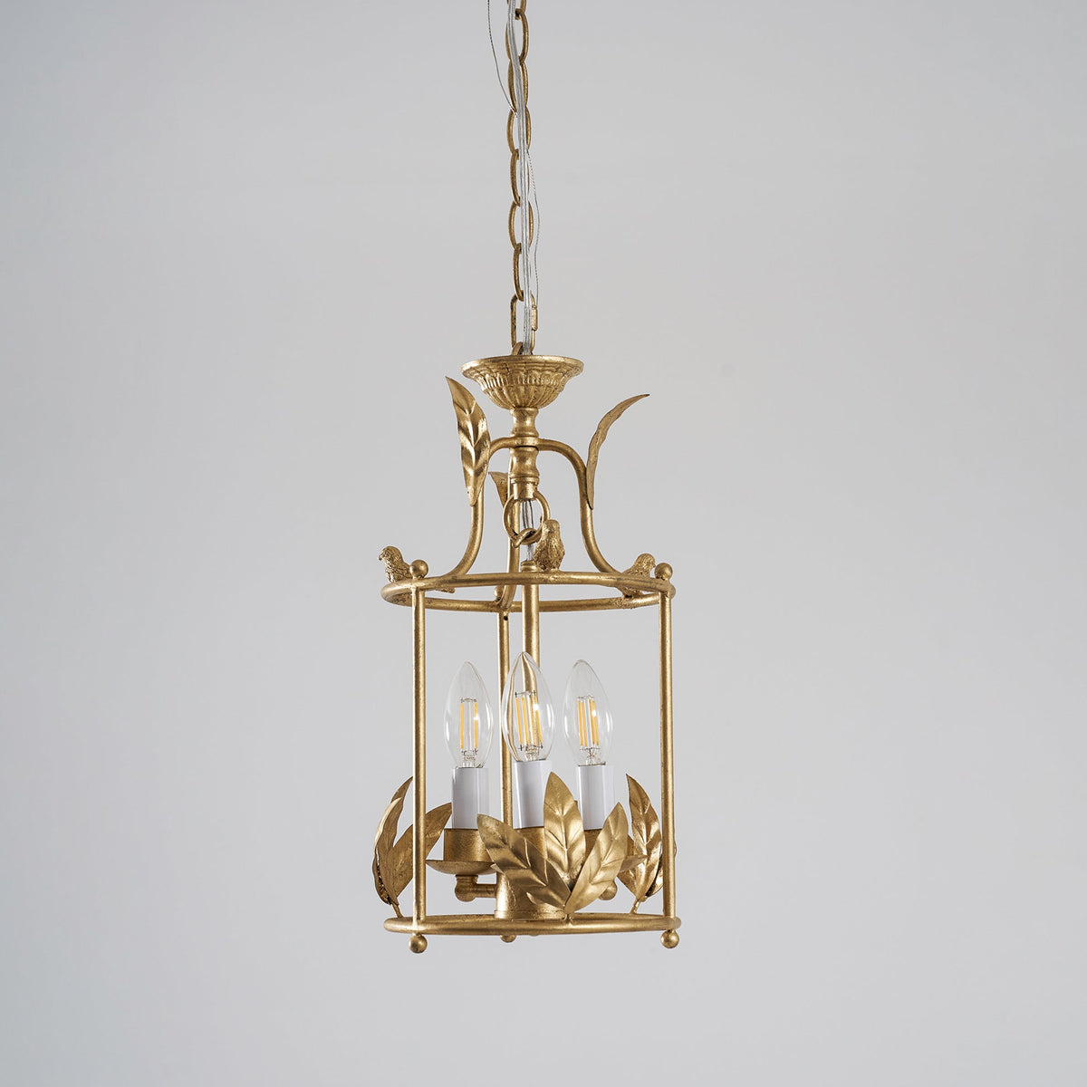 Aviary Series | Iron Lantern Pendant Light with Bird & Leaf Detail for Dining Room