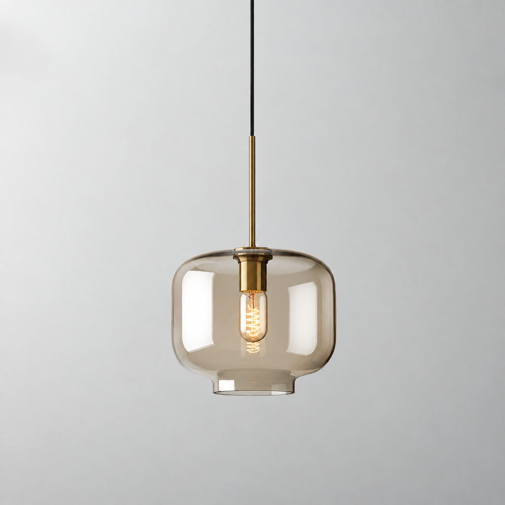 Aurum | Cognac Glass Pendant Light with Brass Look, Adjustable Cable for Kitchen Island