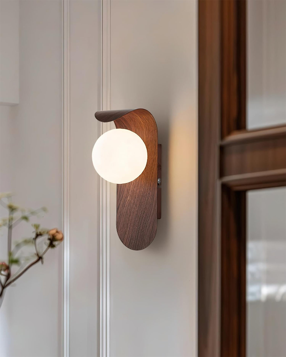 Aspen | Wood Finish Wall Sconce with Frosted Glass Globe, Dimmable Wall Lamp for Bedside
