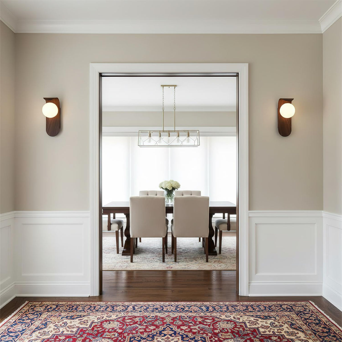 Aspen | Wood Finish Wall Sconce with Frosted Glass Globe, Dimmable Wall Lamp for Bedside
