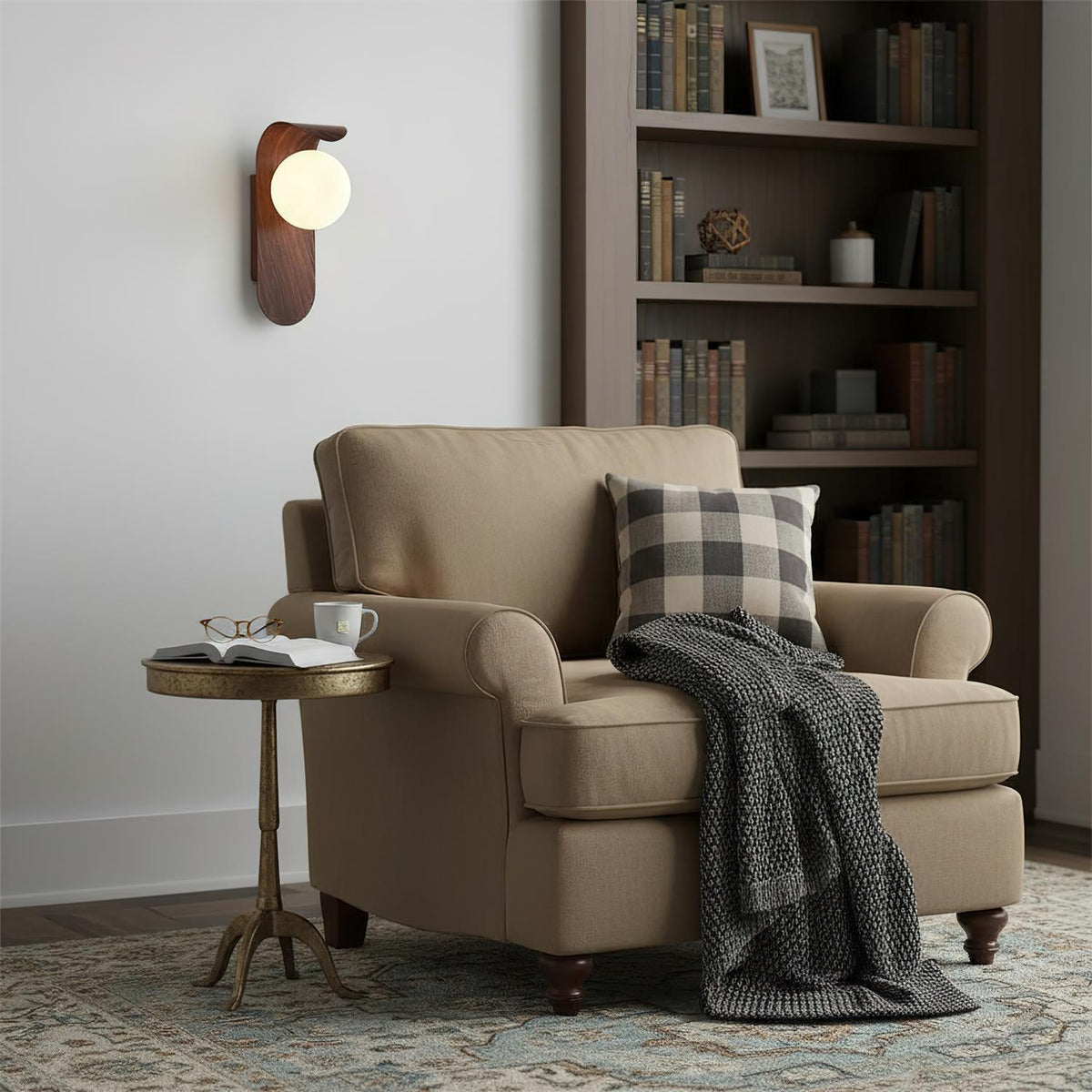 Aspen | Wood Finish Wall Sconce with Frosted Glass Globe, Dimmable Wall Lamp for Bedside