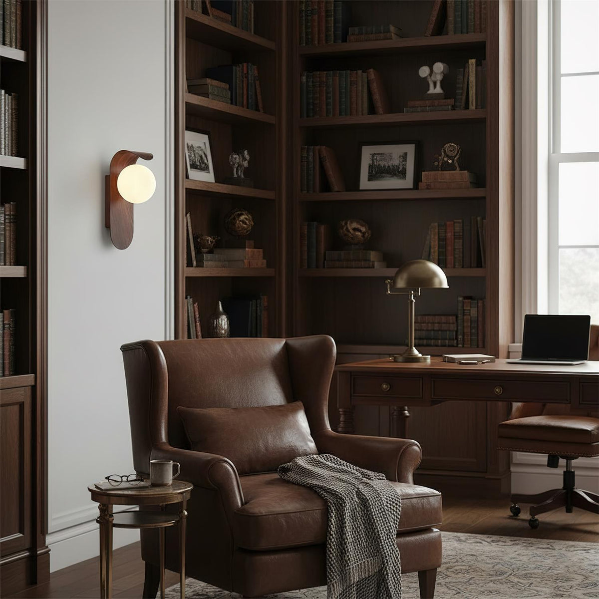 Aspen | Wood Finish Wall Sconce with Frosted Glass Globe, Dimmable Wall Lamp for Bedside