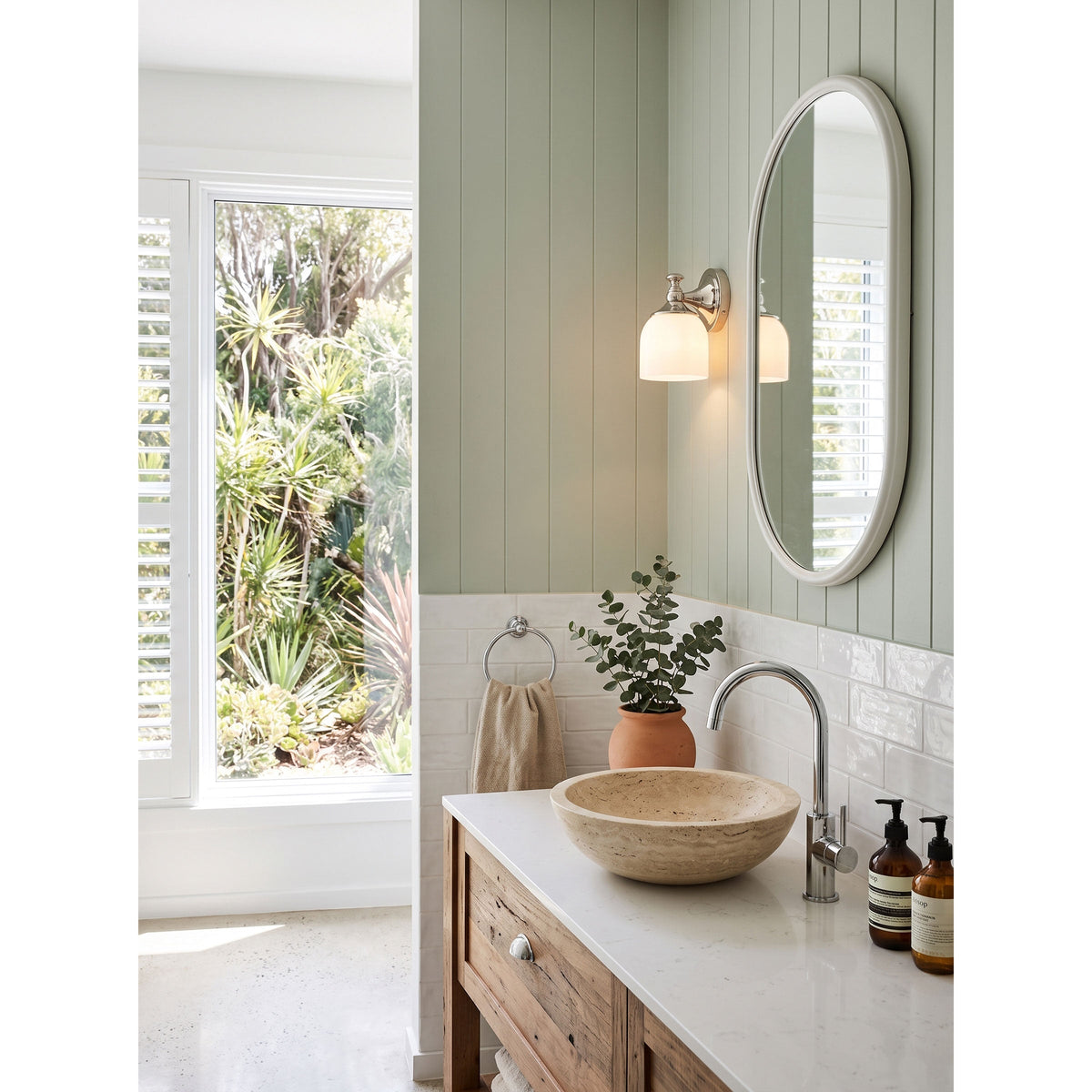 Vanity Glow Series | Brass Short Arm Wall Sconce with Milk Glass Dome for Bathroom