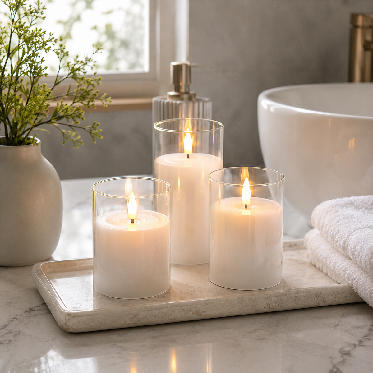 Embera | Flameless LED Candle Set of 3 with Remote and Timer | Moving Flame for Ambiance