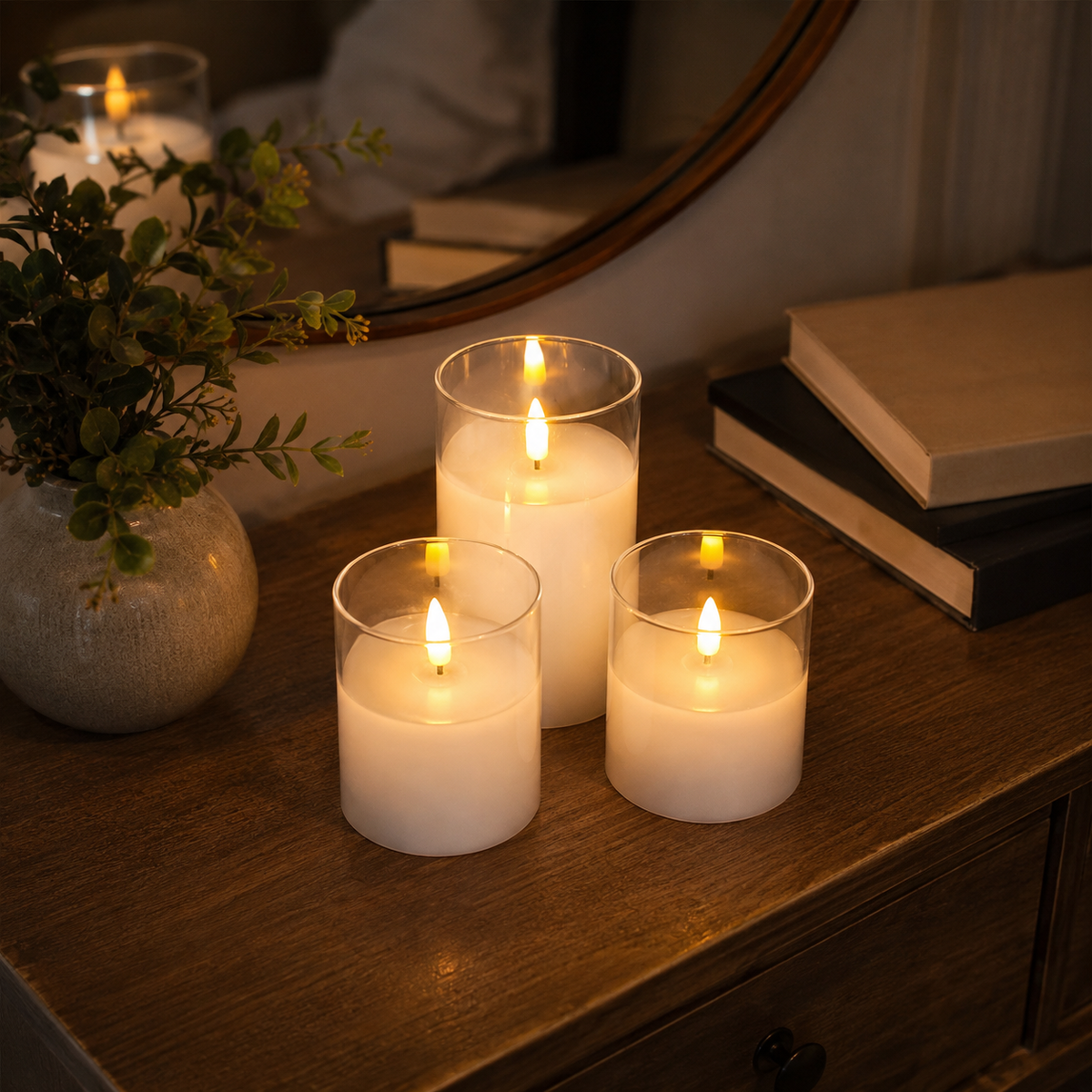 Embera | Flameless LED Candle Set of 3 with Remote and Timer | Moving Flame for Ambiance