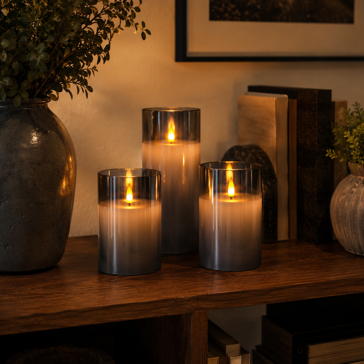 Embera | Flameless LED Candle Set of 3 with Remote and Timer | Moving Flame for Ambiance