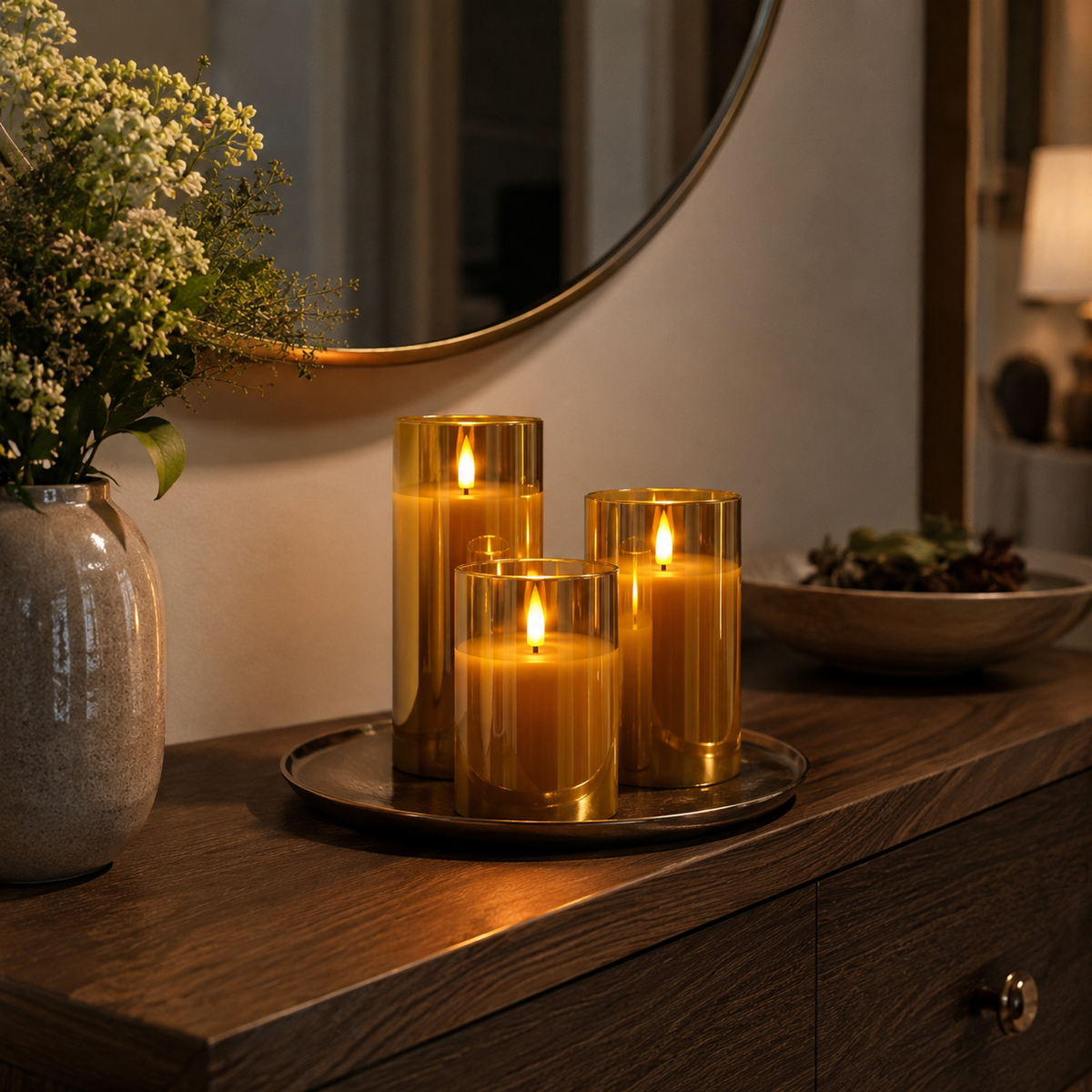Embera | Flameless LED Candle Set of 3 with Remote and Timer | Moving Flame for Ambiance