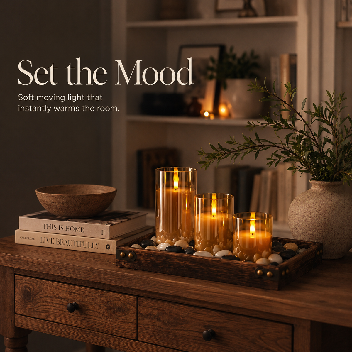 Embera | Flameless LED Candle Set of 3 with Remote and Timer | Moving Flame for Ambiance