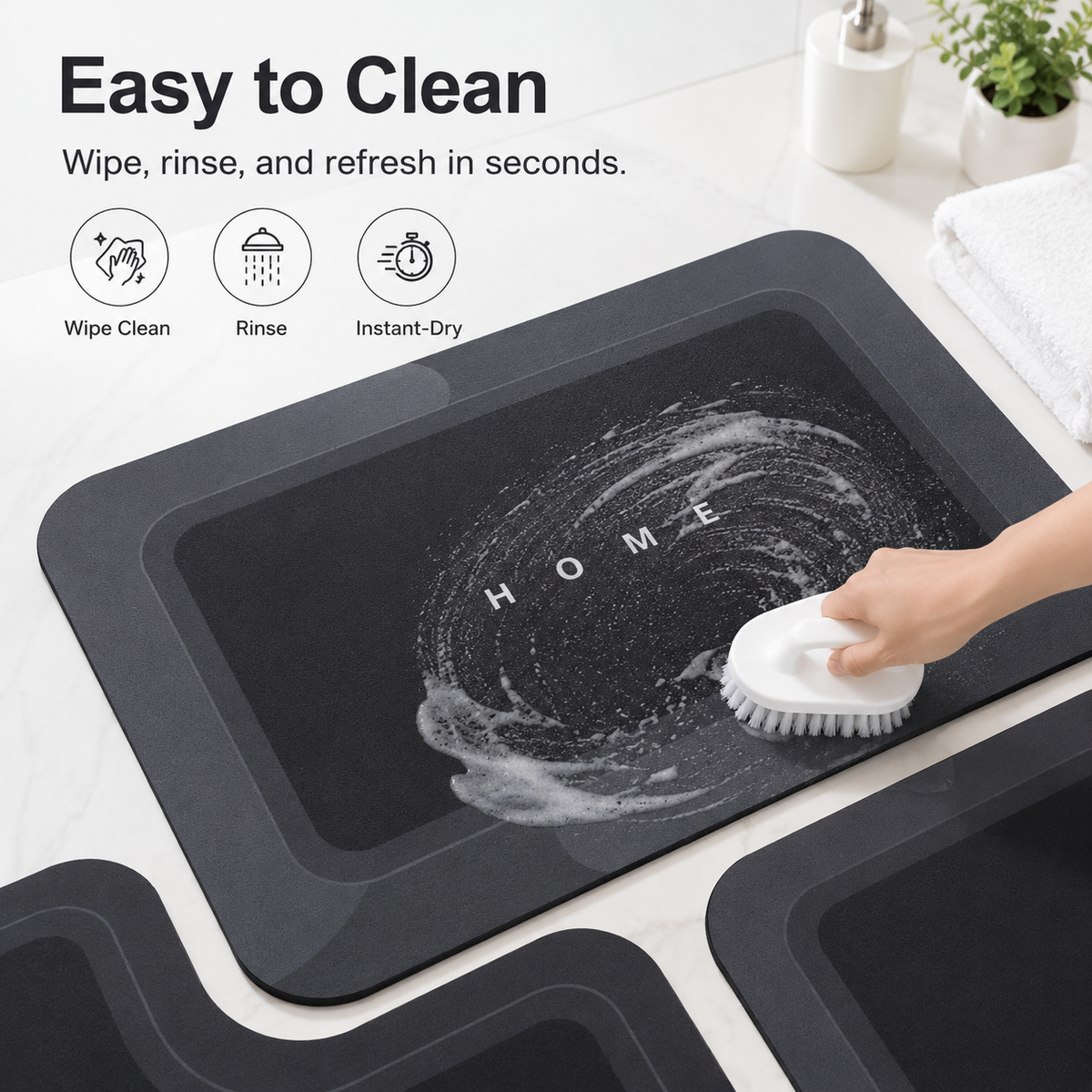 Dryvia | 3 Piece Bathroom Mat Set with Non-Slip Rubber Backing | Quick Dry Absorbent Mats