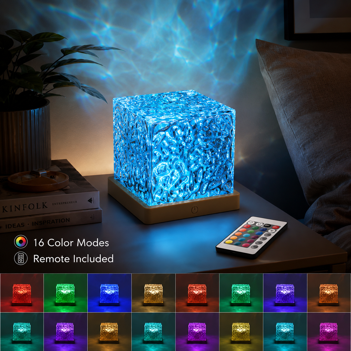 Tideon | Ocean Wave Projector Lamp with 16 Colors and Remote | USB Calming Glow for Rest