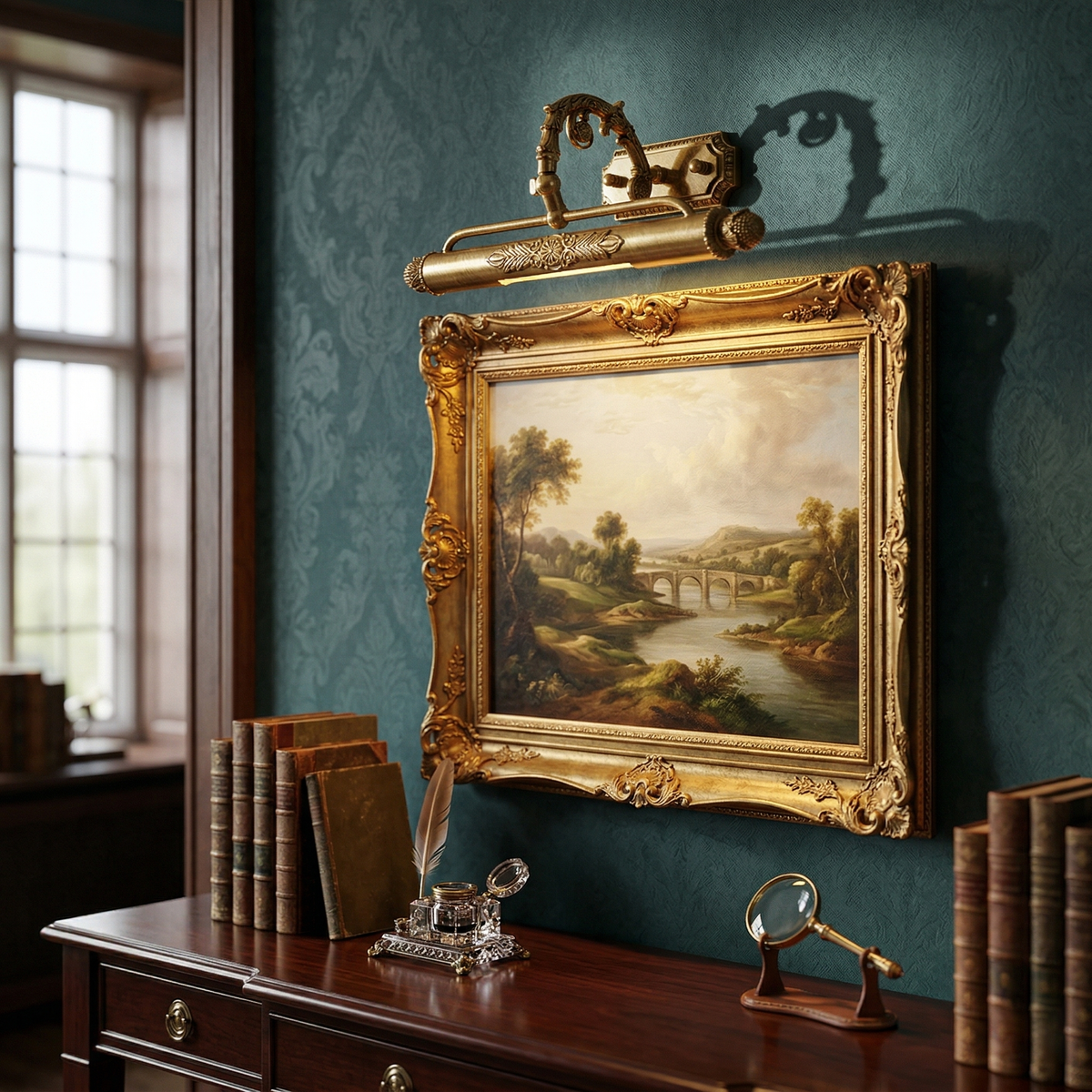Antique Brass Picture Frame Wall Lamp with Integrated Light | Gallery Wall Art
