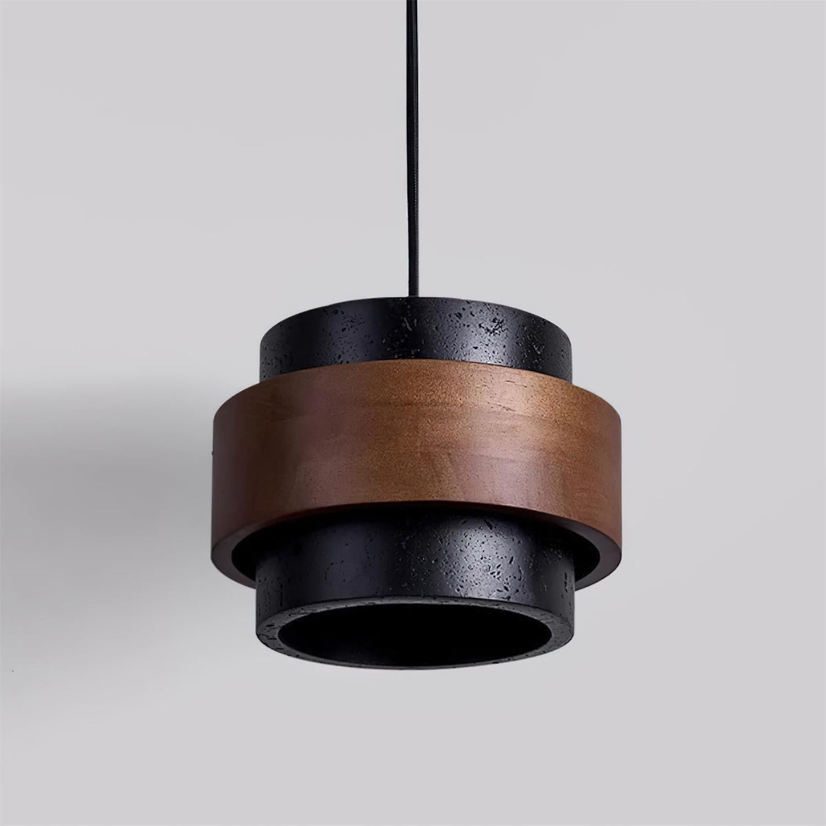 Terra | Natural Travertine Pendant Light with Walnut Band, Hanging Lamp for Dining Table