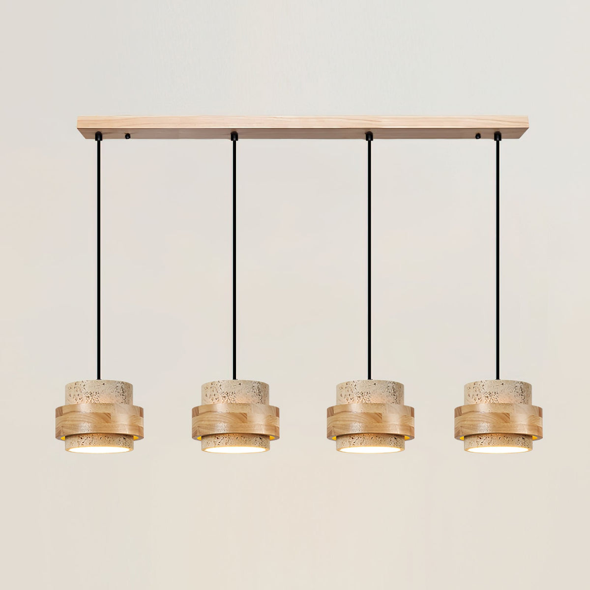 Terra | Natural Travertine Pendant Light with Walnut Band, Hanging Lamp for Dining Table
