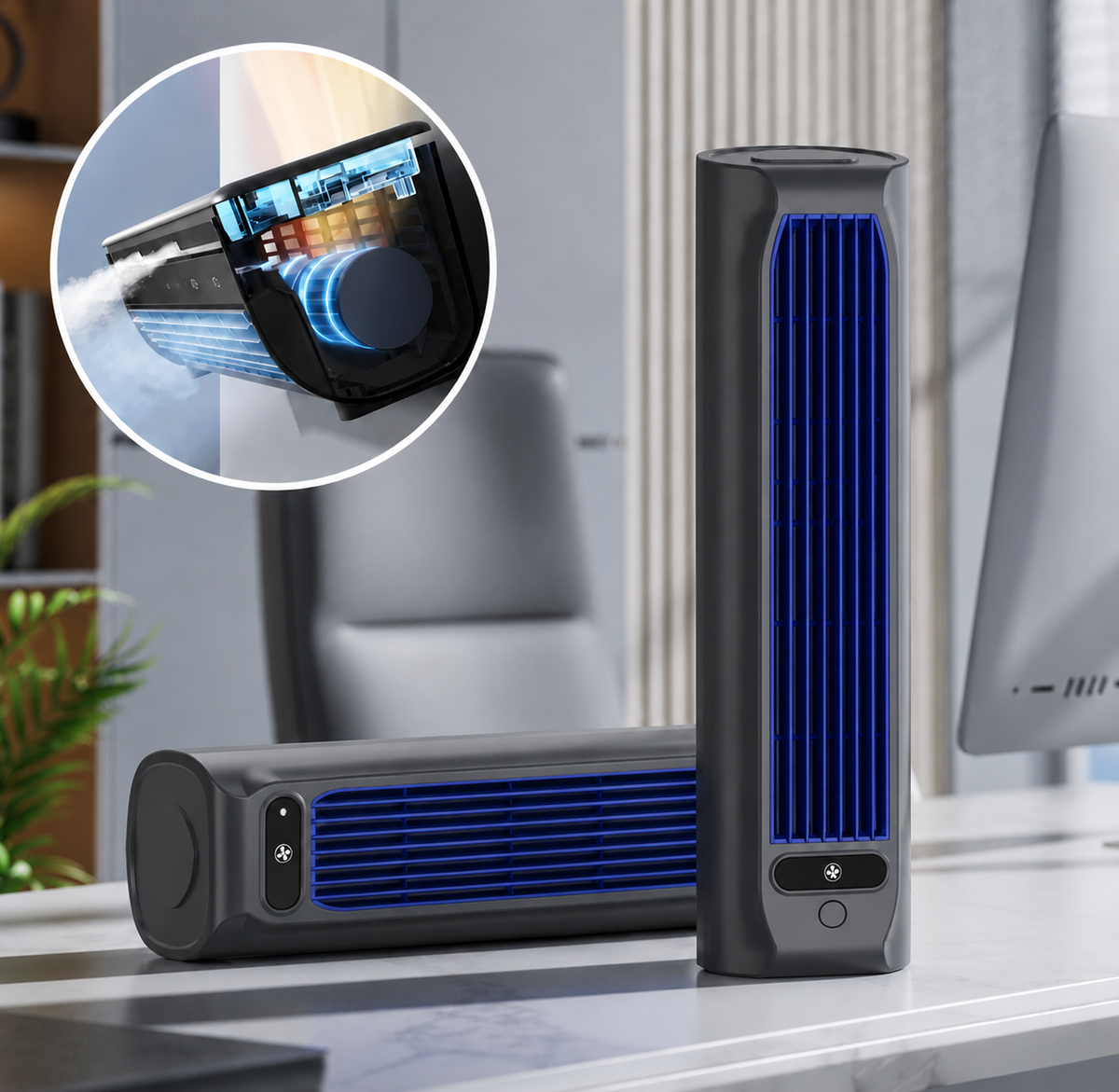 Breezonic | Portable Bladeless Air Cooler with 2000 mAh Battery - Quiet Cordless Cooling