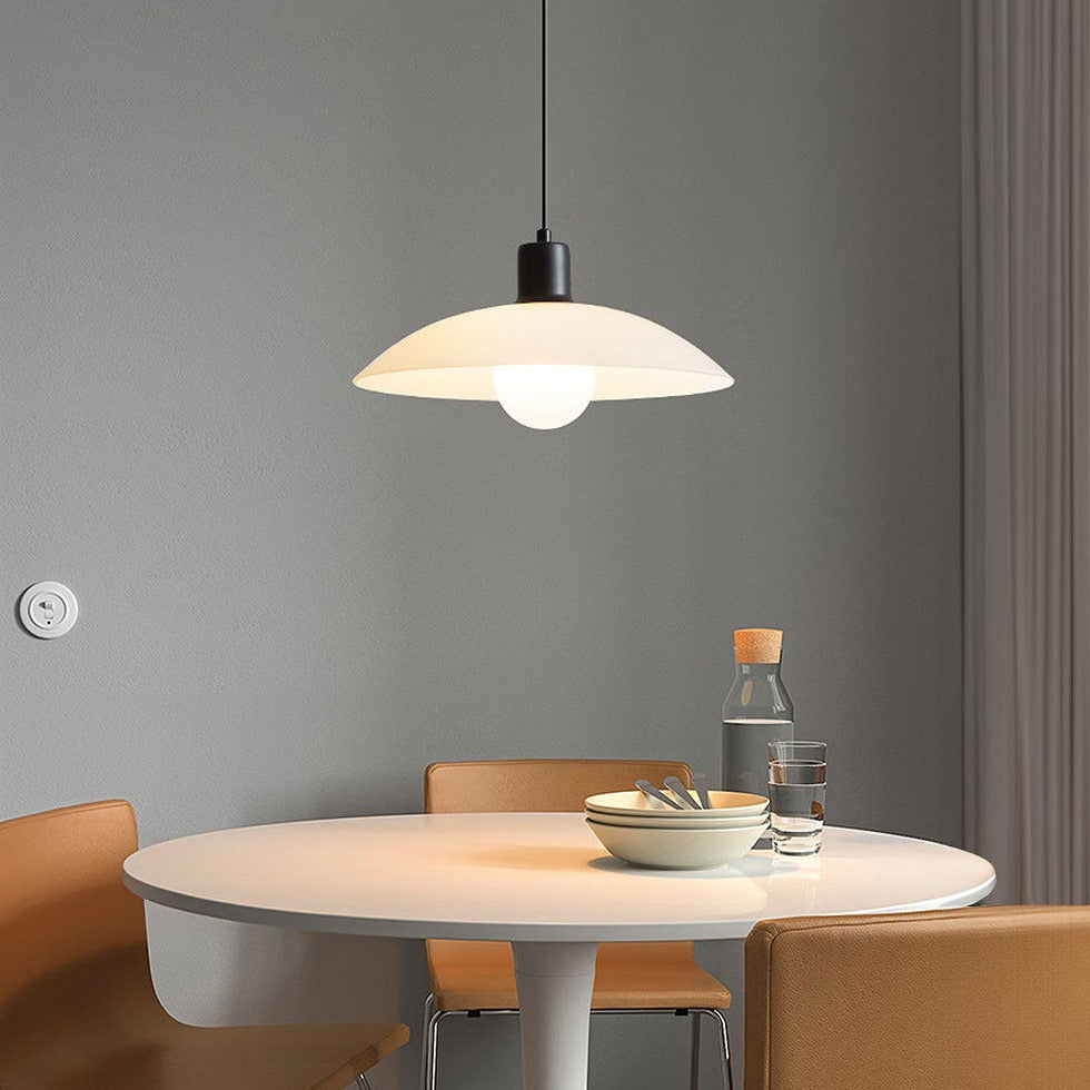 Minimalist White Glass Disc Pendant Light Modern Ceiling Lamp