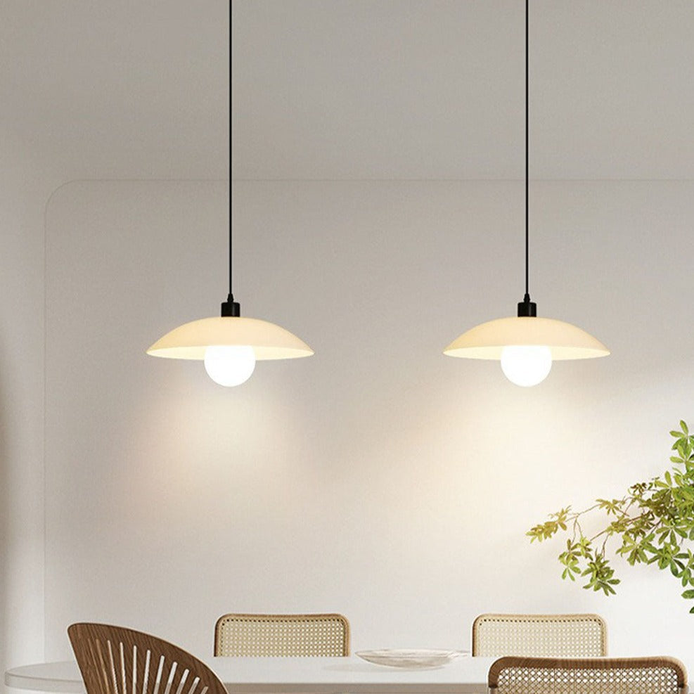 Minimalist White Glass Disc Pendant Light Modern Ceiling Lamp