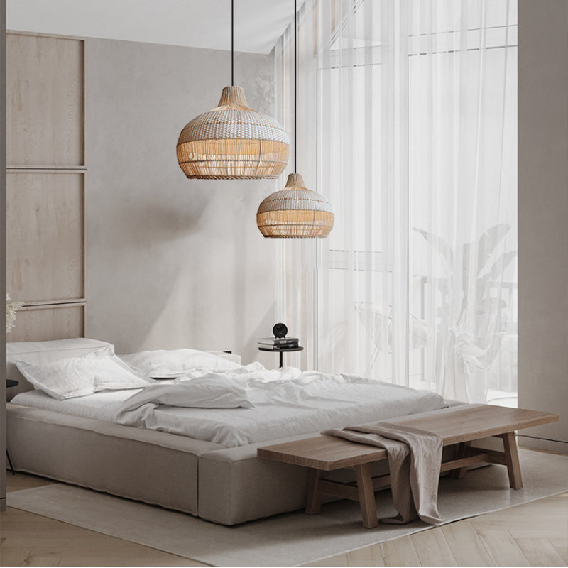 Handwoven Rattan Pendant Light Natural Wicker Ceiling Lamp