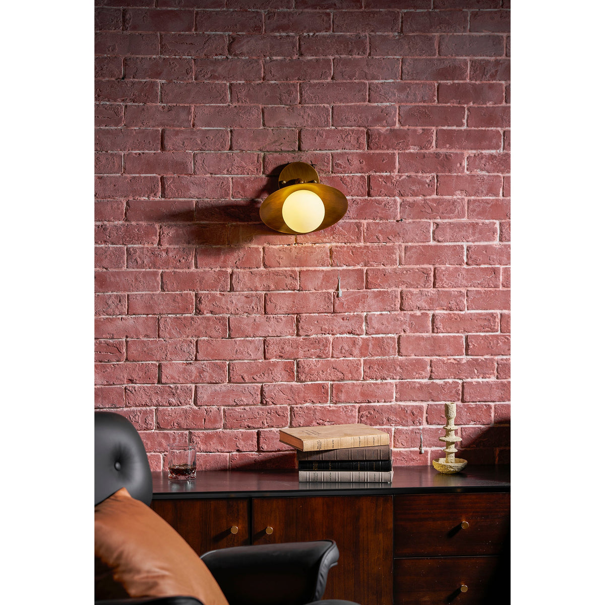 Brass Dome Semi-Flush Ceiling Lamp with Alabaster Shade | Mid-Century Light
