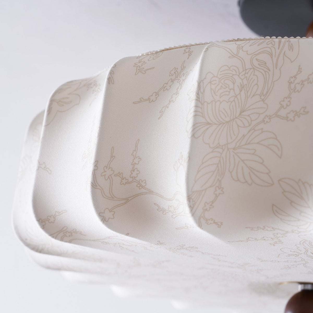 Rosa | Flush Mount LED Ceiling Light with Floral Fabric Shade, Walnut Canopy for Bedroom
