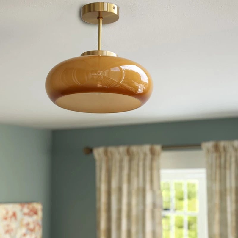Vintage Orange Glass Ceiling Light Semi Flush Mount Lamp E27