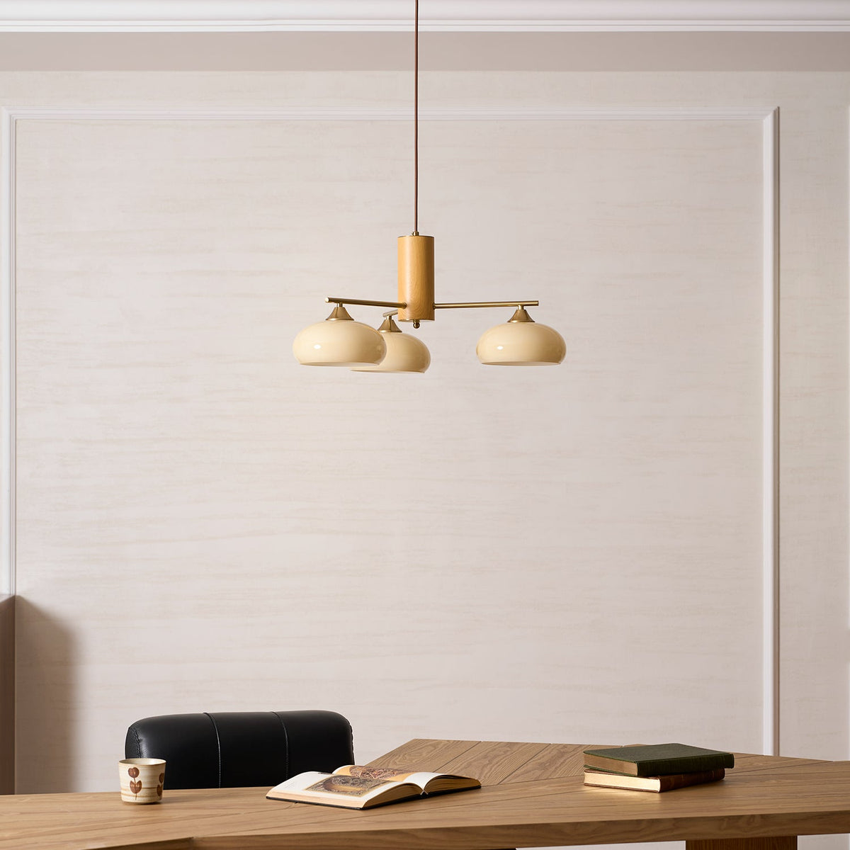 Elliptical Glass Globe Chandelier with Brass Arms | Dining Table Light Fixture